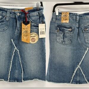 Deadstock Vintage Y2K 2000s midi blue jean raw hem fringe denim skirt sz 29 NWT